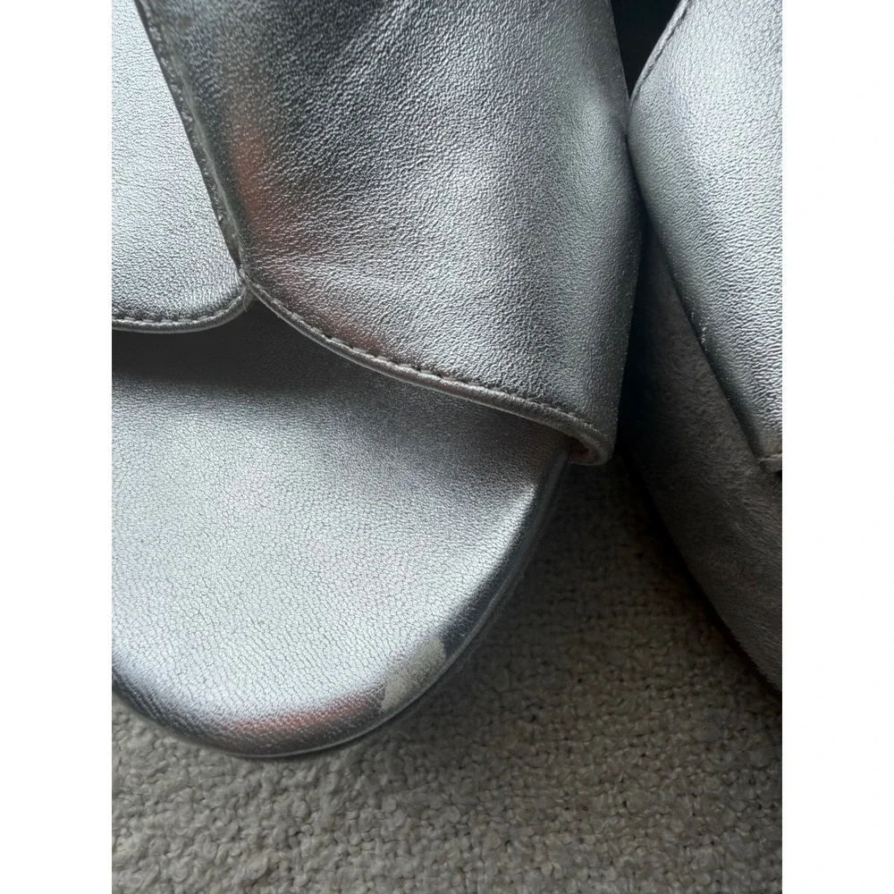 Caslon Silver Metallic Platform Wedge Sandals Size 9.5 Suede Wrap Mules